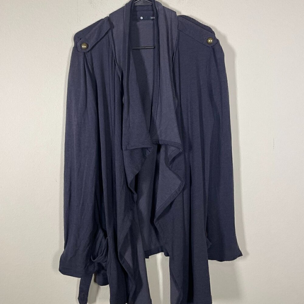 krista Women's (Revolve) Black Waterfall Open Cardigan L Button Shoulder Casual